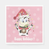 Serviette En Papier Vache Doodle avec les lumières de Noël Papier rose (Devant)