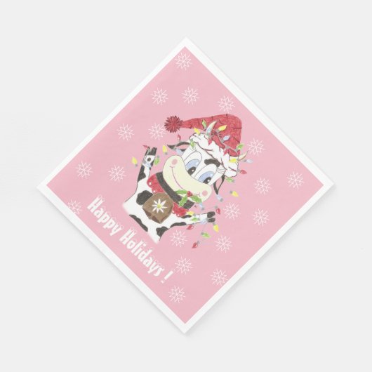Serviette En Papier Vache Doodle avec les lumières de Noël Papier rose (Coin)