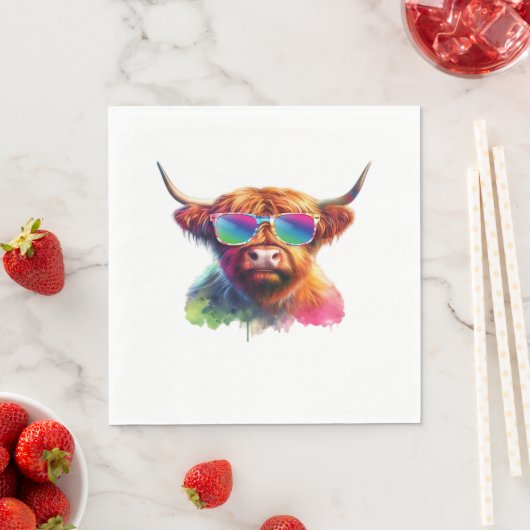 Serviette En Papier Vache écossaise Highland en lunettes de soleil Eau (En situation)