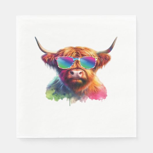 Serviette En Papier Vache écossaise Highland en lunettes de soleil Eau (Devant)
