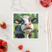 Serviette En Papier Vache en dessin au-dessus d'une clôture (En situation)