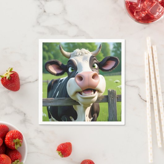 Serviette En Papier Vache en dessin au-dessus d'une clôture (En situation)
