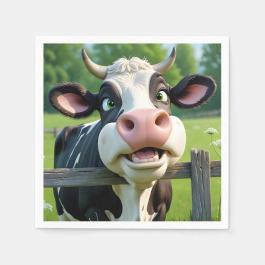 Serviette En Papier Vache en dessin au-dessus d'une clôture (Devant)