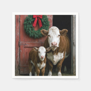 Serviette En Papier Vache et veau Hereford de Noël