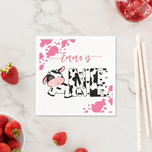 Serviette En Papier Vache fête table rose vache motif personnalisé (En situation)