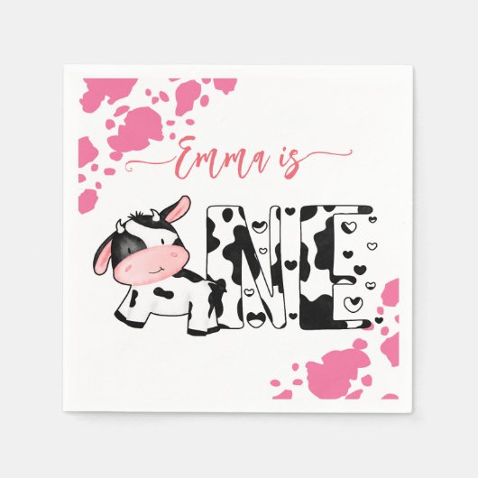 Serviette En Papier Vache fête table rose vache motif personnalisé (Devant)