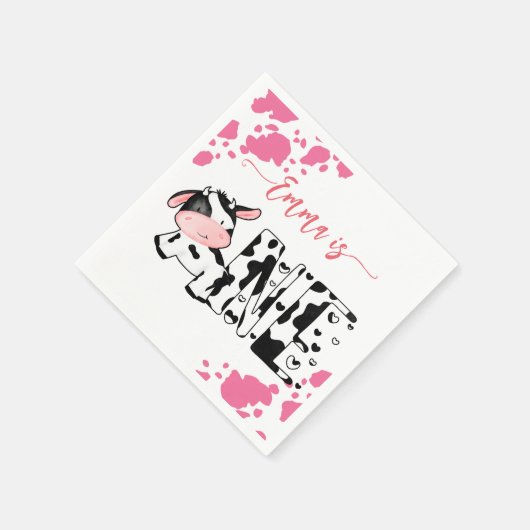 Serviette En Papier Vache fête table rose vache motif personnalisé (Coin)