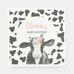 Serviette En Papier Vache Fleurs roses et Gingham Baby Shower