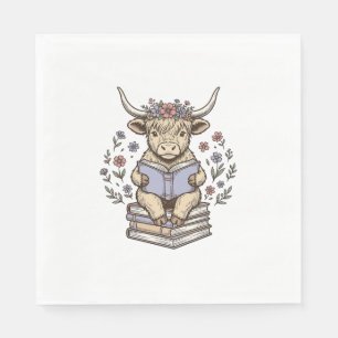 Serviette En Papier Vache Florale de Lecture Mignonne Pile de Livres D