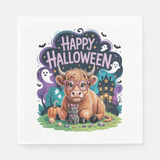 Serviette En Papier Vache Halloween Cute Highland (2) (Devant)