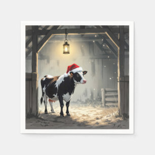 Serviette En Papier Vache Hereford de Noël dans l'encadrement d'une po