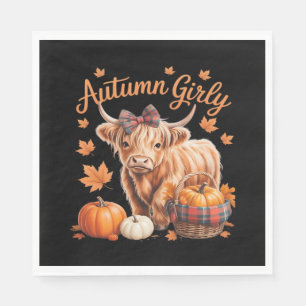 Serviette En Papier Vache Highland Chute Automne Fille Thanksgiving C