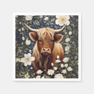 Serviette En Papier Vache Highland Élégant Blanc Floral