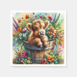 Serviette En Papier Vache Highland en fleurs