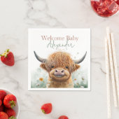Serviette En Papier Vache Highland floral vert accueil des serviettes  (En situation)