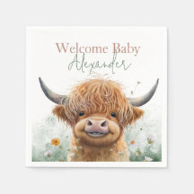 Vache Highland floral vert accueil des serviettes 