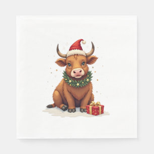 Serviette En Papier Vache Highland Vintage Noël avec Cadeaux Mignonne