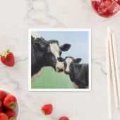 Serviette En Papier Vache Holstein noire et veau mignon (En situation)