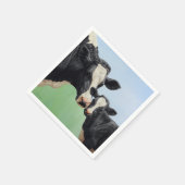 Serviette En Papier Vache Holstein noire et veau mignon (Coin)