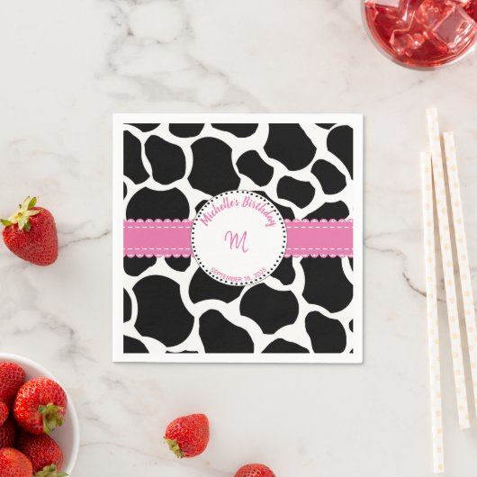 Serviette En Papier Vache Imprimer rose noir Anniversaire (En situation)