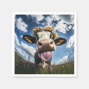 Serviette En Papier Vache joyeuse en fleur