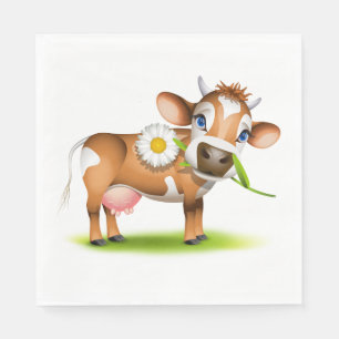 Serviette En Papier Vache laitière au dessin mignonne avec fleur et he