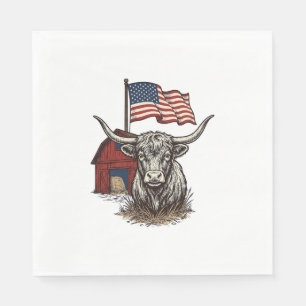 Serviette En Papier Vache Longhorn Patriotique et Conception Vectoriel