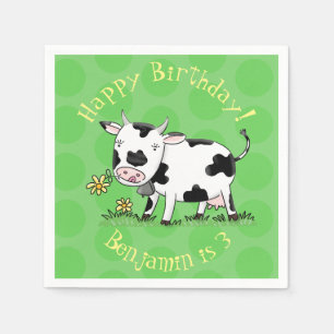 Serviette En Papier Vache mignonne en vert dessin animé sur le terrain
