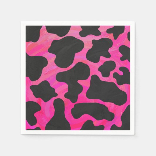 Serviette En Papier Vache rose chaud et noir (Devant)