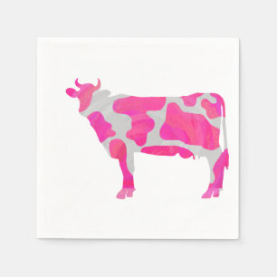 Serviette En Papier Vache rose et silhouette blanche