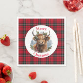 Serviette En Papier Vache rouge À damiers Noël Highlander (En situation)