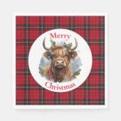 Serviette En Papier Vache rouge À damiers Noël Highlander (Devant)
