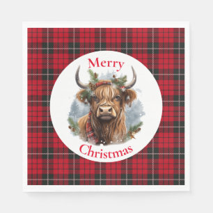 Serviette En Papier Vache rouge À damiers Noël Highlander