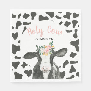 Serviette En Papier Vache sacrée, je suis une gingham florale rose pou