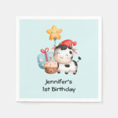Serviette En Papier Vache souriante mignonne adorable Anniversaire (Devant)
