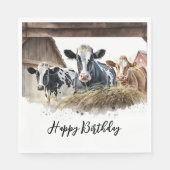 Serviette En Papier Vaches aquarelle d'anniversaire avec foin (Devant)