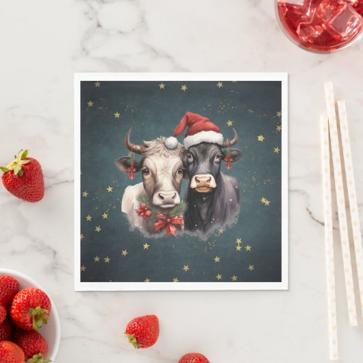 Serviette En Papier Vaches de Noël mignonnes (En situation)