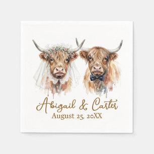 Serviette En Papier Vaches Highland de mariage à l'aquarelle