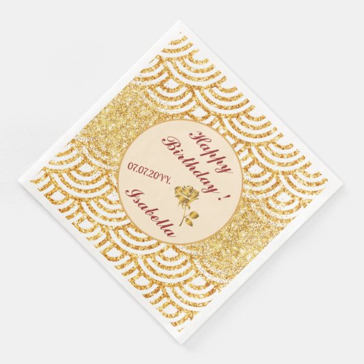 Serviette En Papier Vague Soleil Doré Paillettes Boho Collection Popul (Coin)