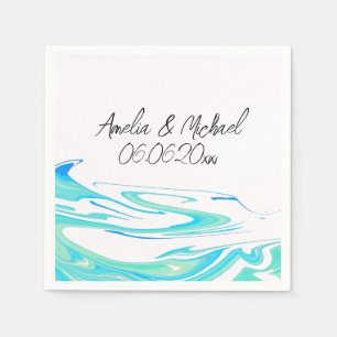 Serviette En Papier Vague Turquoise Personnalisé