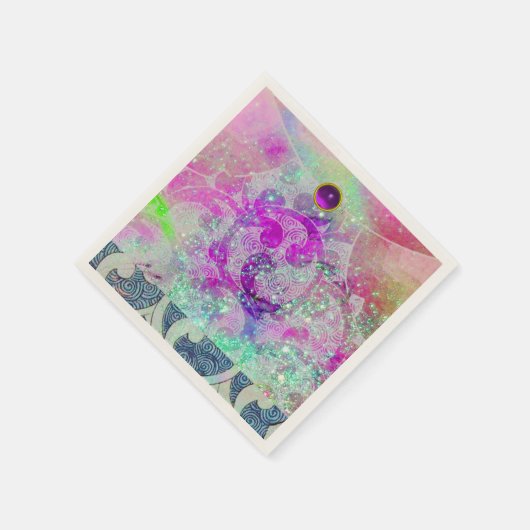 SERVIETTE EN PAPIER VAGUES BLEU TURQUOISES ROPLES ABSTRAITES DANS LES  (Coin)