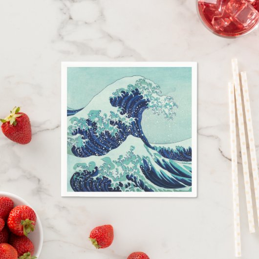 Serviette En Papier Vagues bleues Hokusai (En situation)