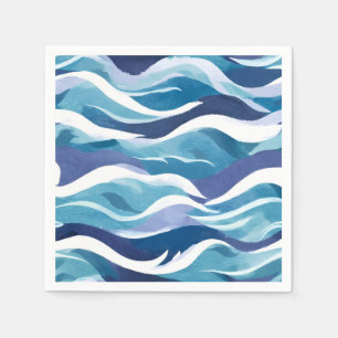 Serviette En Papier Vagues de l'océan bleu Aquarelle simpliste moder