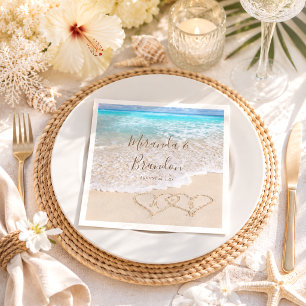 Serviette En Papier Vagues de l'océan bleu Mariage tropical sur la pla