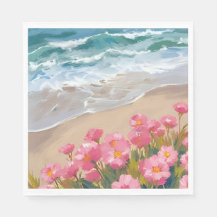 Serviette En Papier Vagues de plage aquarelle peinture florale rose ri