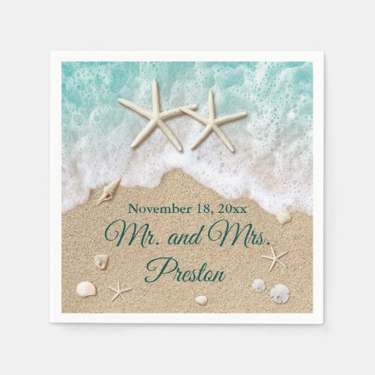 Serviette En Papier Vagues de plage et Starfish (Devant)