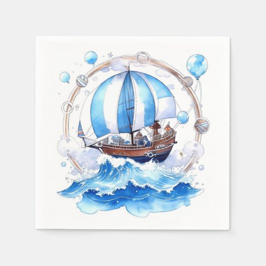 Serviette En Papier Vagues douces : Baby shower de garçon nautique (Devant)