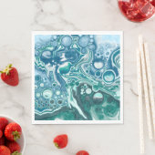 Serviette En Papier Vagues et bulles turquoise et bleu océan (En situation)