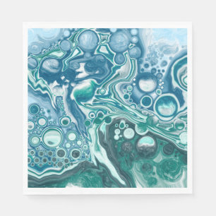 Serviette En Papier Vagues et bulles turquoise et bleu océan