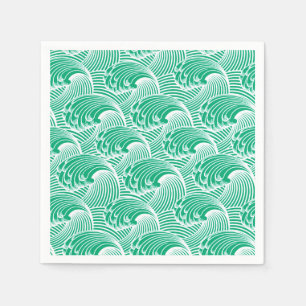 Serviette En Papier Vagues japonaises vintages, Jade Green et White